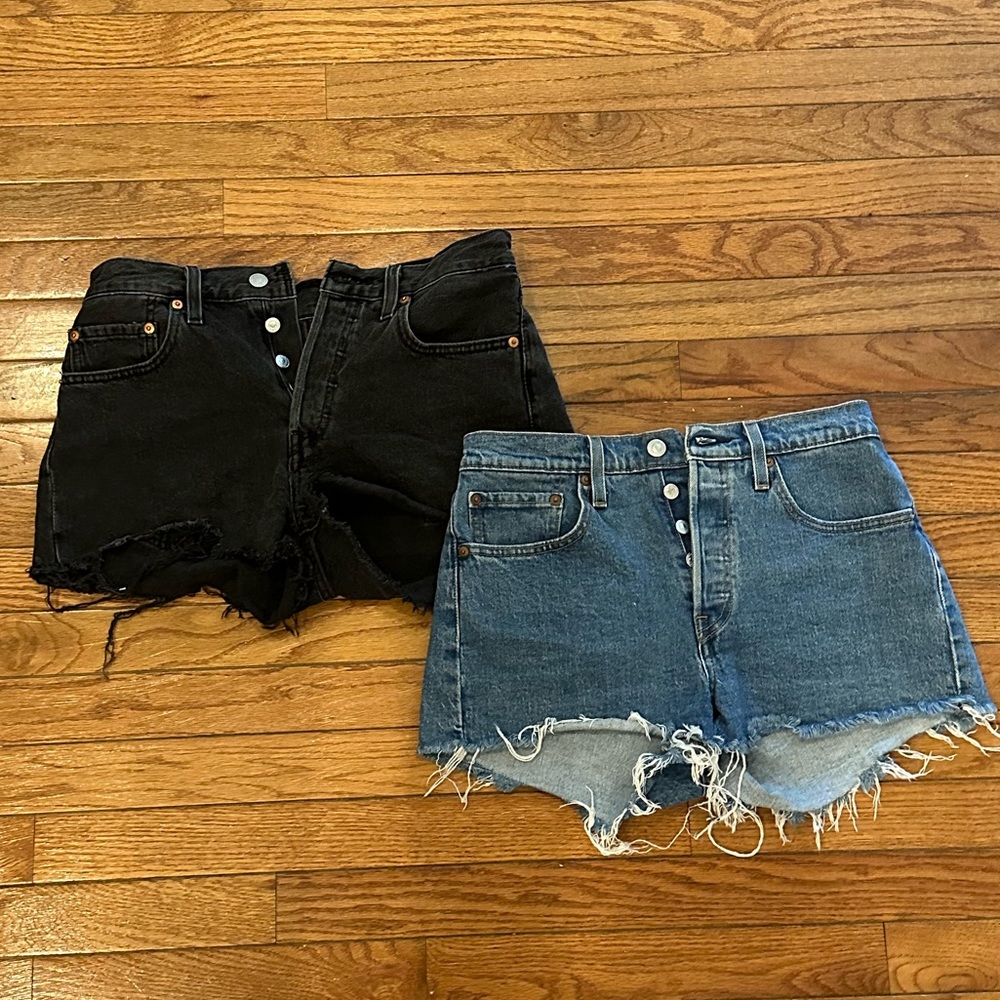 TWO Vintage Levi's 501 High Waisted Denim Shorts size 27/28